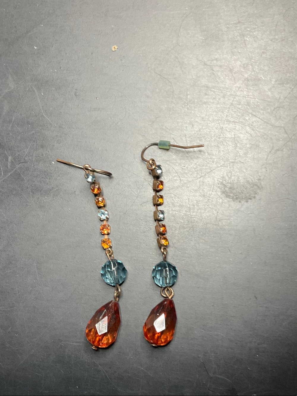 Elegant Blue and Amber Crystal Drop Earrings